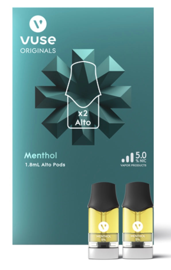 VUSE – VAPE PODS REPLACEMENT – ALTO REPLACEMENT PODS – MENTHOL 5% – 5 PACKS OF 4CT – [MSRP: $55 EACH]
