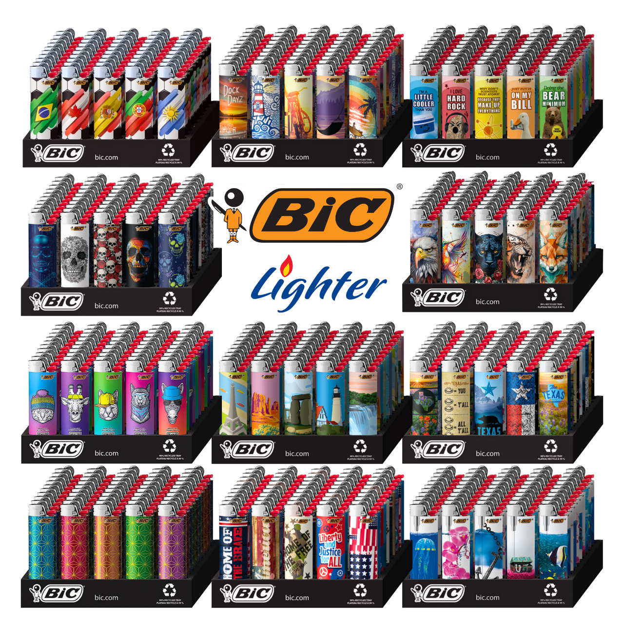 BIC – LIGHTERS – CLASSIC REGULAR – ASSORTED DESIGNS – 53CT DISPLAY – BIC-REGULAR-DESIGNED-53CT – [MSRP: $2 EACH]
