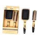 CECILIA - HAIR CARE ACCESSORIES 2PK SET - SQUARE PADDLE BRUSH + ROUND BRUSH BAMBOO HANDLE 1CT - 03-30 - [MSRP: $8 CT]