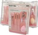 MIXUEER - MAKEUP BRUSH SET 6PCS/PK SCULPTING, BLENDING, CONTOUR, EYEBROW, EYELASH CURLER, SPONGE 6CT/DZ - 85194 - [MSRP: $15 PK]