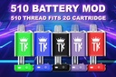 TK – BATTERIES & CHARGERS – 510 BOX MOD 650MAH BATTERY FITS 2G – 5CT –
